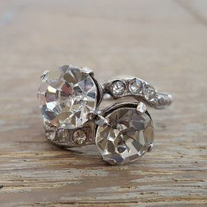 TOI ET MOI Crystal Rhinestone  Sterling Silver Vintage Ring SZ 7.5 1920's